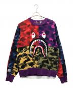 A BATHING APEア ベイシング エイプ）の古着「MIXCAMO SHARK CRAZYWIDE SWEAT」｜レッド×パープル
