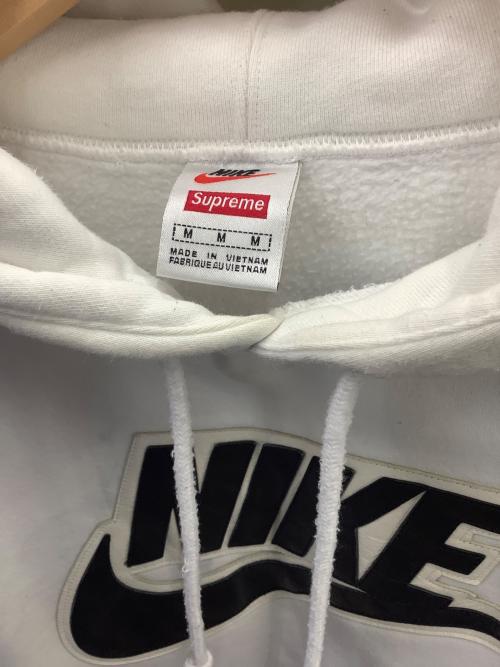 NIKE（ナイキ）NIKE (ナイキ) SUPREME (シュプリーム) Leather Applique Hooded Sweatshirt ホワイト サイズ:SIZE Mの古着・服飾アイテム