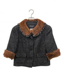 CHANEL（シャネル）の古着「ラパンファーウールツイードジャケット」｜ダークグレー×ブラウン