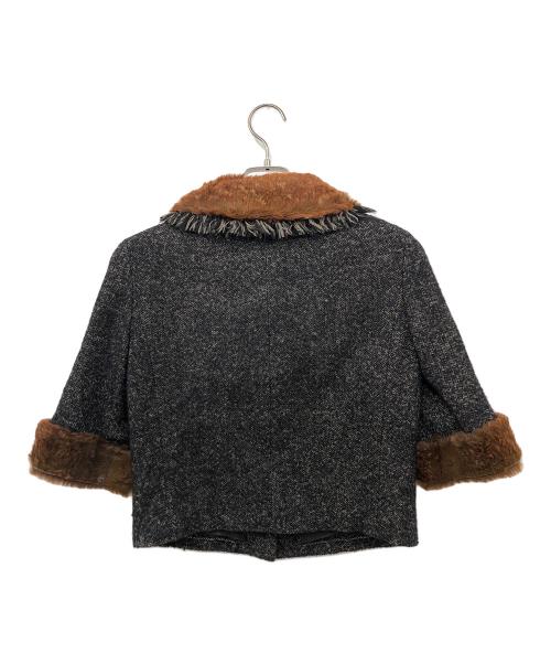 CHANEL（シャネル）CHANEL (シャネル) ラパンファーウールツイードジャケット ダークグレー×ブラウン サイズ:38の古着・服飾アイテム