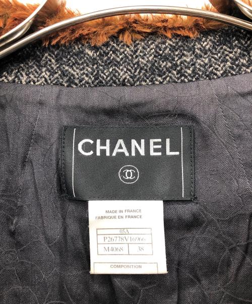 CHANEL（シャネル）CHANEL (シャネル) ラパンファーウールツイードジャケット ダークグレー×ブラウン サイズ:38の古着・服飾アイテム