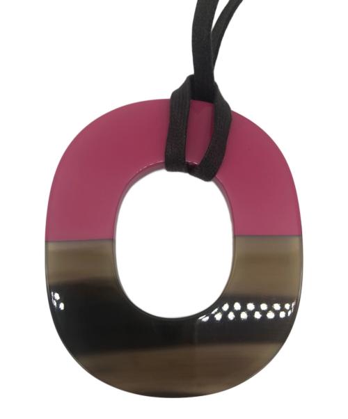 HERMES（エルメス）HERMES (エルメス) バッファローホーンペンダントネックレス ピンク×ブラウンの古着・服飾アイテム