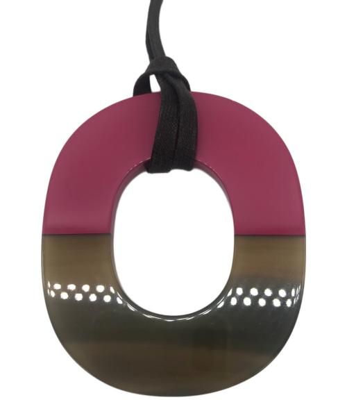 HERMES（エルメス）HERMES (エルメス) バッファローホーンペンダントネックレス ピンク×ブラウンの古着・服飾アイテム