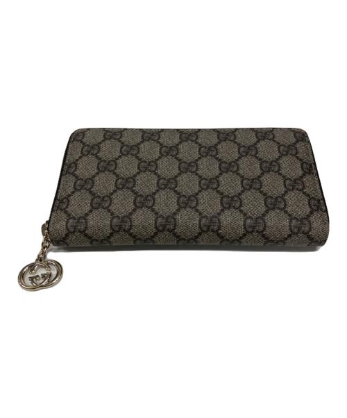 GUCCI（グッチ）GUCCI (グッチ) ラウンドファスナー長財布 ライトグレー×ブラウンの古着・服飾アイテム