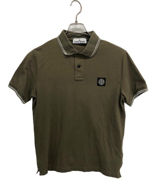 STONE ISLAND（ストーンアイランド）STONE ISLAND (ストーンアイランド) ポロシャツ ホワイト×オリーブ サイズ:Ｌの古着・服飾アイテム