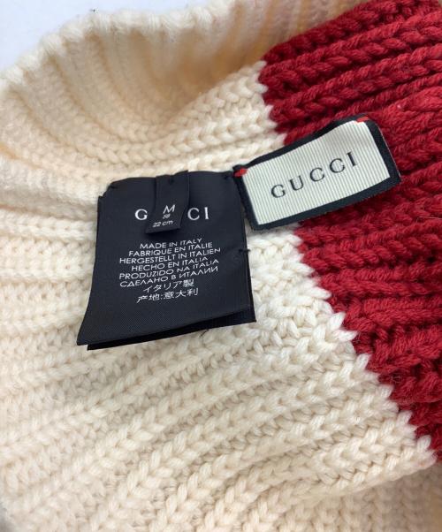 GUCCI（グッチ）GUCCI (グッチ) ニット帽 ベージュ×レッド×ブルーの古着・服飾アイテム
