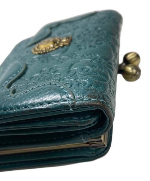 ANNA SUI（アナスイ）ANNA SUI (アナスイ) 2つ折りがま口財布 グリーン×ゴールドの古着・服飾アイテム