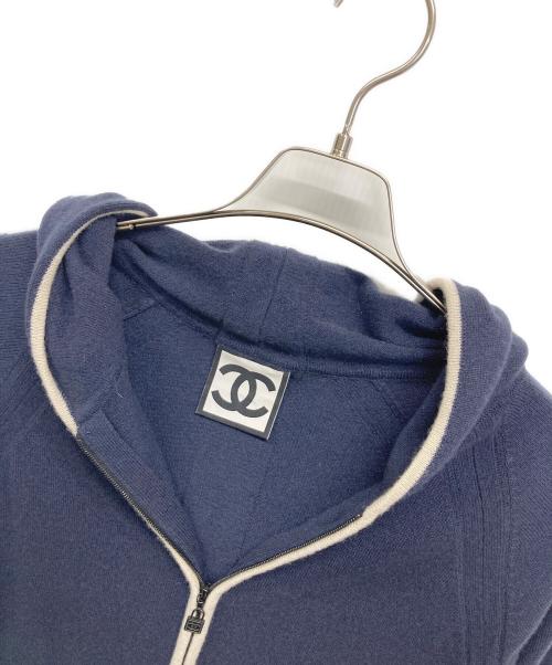 CHANEL（シャネル）CHANEL (シャネル) ニットパーカー ネイビー×ホワイト サイズ:36の古着・服飾アイテム