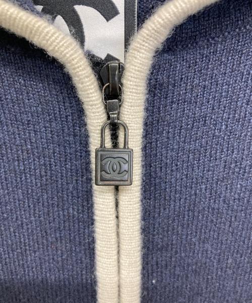 CHANEL（シャネル）CHANEL (シャネル) ニットパーカー ネイビー×ホワイト サイズ:36の古着・服飾アイテム