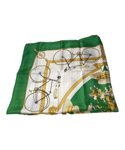 HERMES（エルメス）HERMES (エルメス) シルクスカーフ グリーン×ホワイトの古着・服飾アイテム