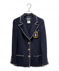 CHANEL（シャネル）の古着「Chanel Emblem Single Breasted Jacket Navy ツイードココマークボタン 3B ジャケット P24952V15529」