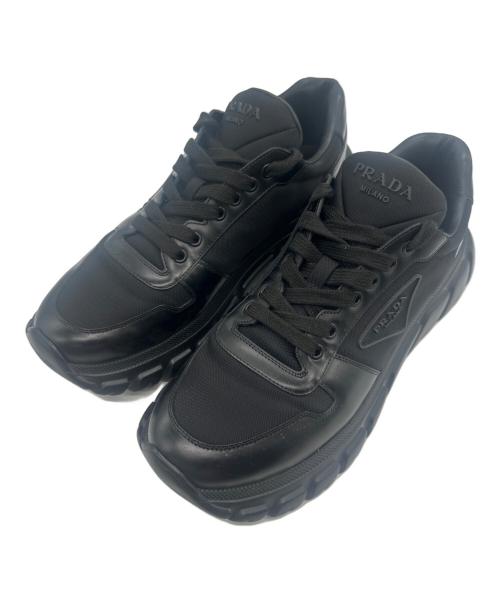 PRADA（プラダ）PRADA (プラダ) Re-Nylon ブラッシュドレザースニーカー ブラック サイズ:8.5の古着・服飾アイテム