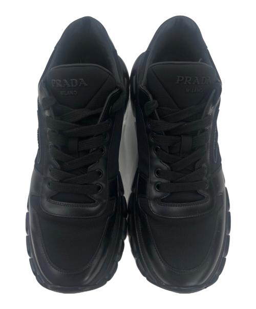 PRADA（プラダ）PRADA (プラダ) Re-Nylon ブラッシュドレザースニーカー ブラック サイズ:8.5の古着・服飾アイテム