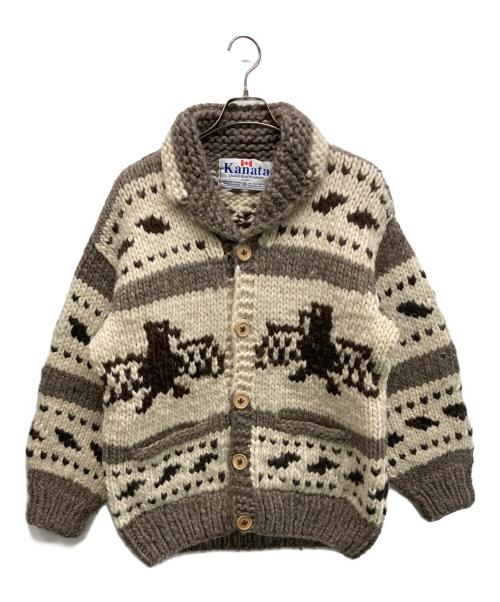 KANATA（カナタ）KANATA (カナタ) 厚手カーディガン ホワイト×ベージュ サイズ:不明の古着・服飾アイテム