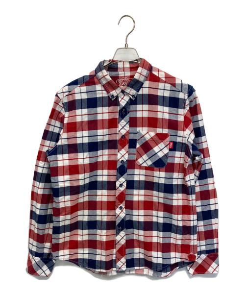 TMT（ティーエムティー）TMT (ティーエムティー) 長袖シャツ レッド×ネイビー×ホワイト サイズ:XLの古着・服飾アイテム