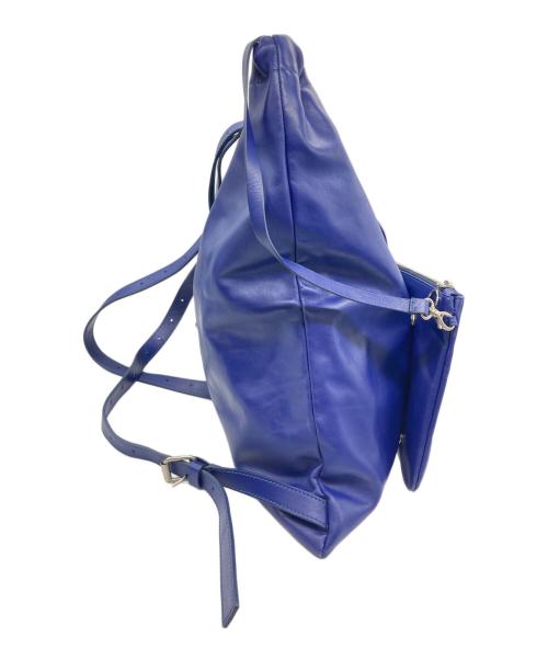 MM6 Maison Margiela（エムエムシックスメゾンマルジェラ）MM6 Maison Margiela (エムエムシックスメゾンマルジェラ) 巾着レザーリュック ブルーの古着・服飾アイテム