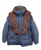 MAISON SPECIALメゾンスペシャル）の古着「Plaid Hoodie Scarf Middle Down Coat」｜ブラウン×ブルー