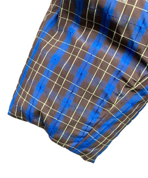 MAISON SPECIAL（メゾンスペシャル）MAISON SPECIAL (メゾンスペシャル) Plaid Hoodie Scarf Middle Down Coat ブラウン×ブルー サイズ:Mの古着・服飾アイテム