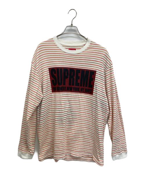 SUPREME（シュプリーム）SUPREME (シュプリーム) Thin Stripe L/S TOP ホワイト×オレンジ サイズ:Mの古着・服飾アイテム