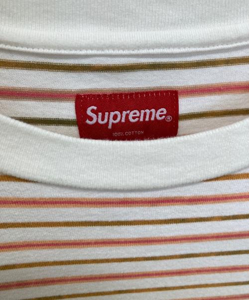 SUPREME（シュプリーム）SUPREME (シュプリーム) Thin Stripe L/S TOP ホワイト×オレンジ サイズ:Mの古着・服飾アイテム