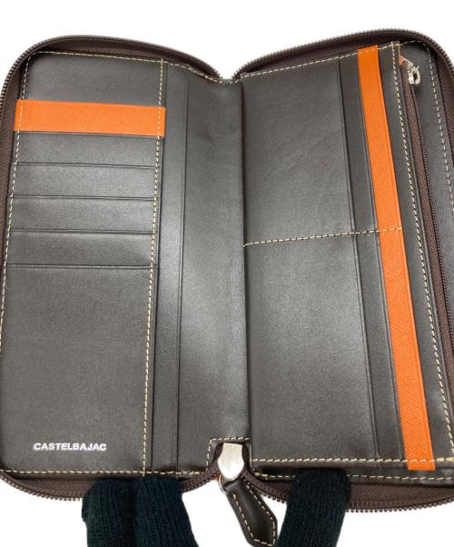 CASTELBAJAC（カステルバジャック）CASTELBAJAC (カステルバジャック) ラウンドファスナー長財布 オレンジ×ダークブラウンの古着・服飾アイテム