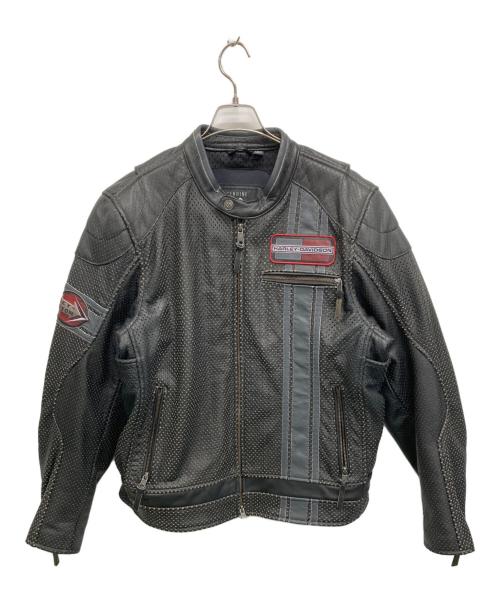 HARLEY-DAVIDSON（ハーレーダビッドソン）HARLEY-DAVIDSON (ハーレーダビッドソン) パンチングレザージャケット ブラック サイズ:XLの古着・服飾アイテム