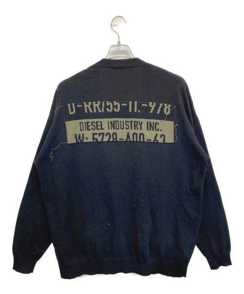 DIESEL（ディーゼル）DIESEL (ディーゼル) 薄手カーディガン ブラック×グリーン サイズ:Lの古着・服飾アイテム