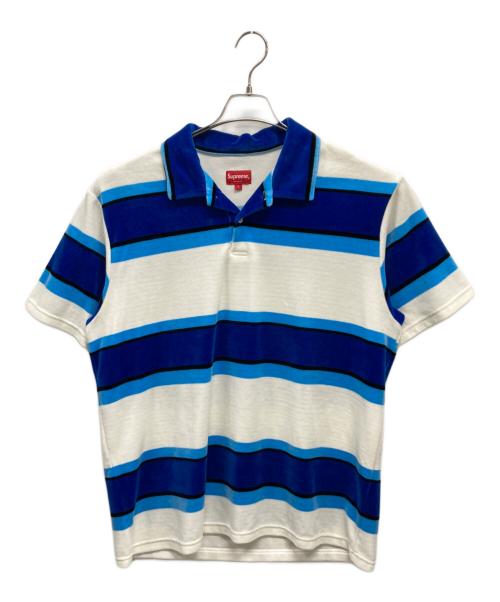 SUPREME（シュプリーム）SUPREME (シュプリーム) Stripe velour polo ブルー×ホワイト サイズ:Lの古着・服飾アイテム