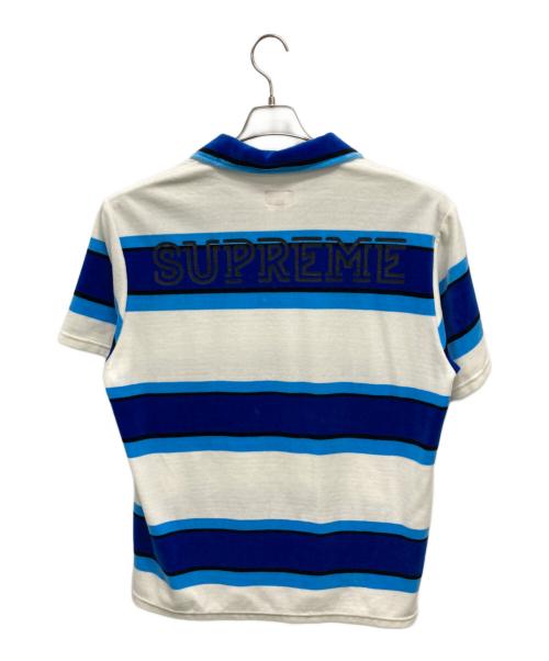 SUPREME（シュプリーム）SUPREME (シュプリーム) Stripe velour polo ブルー×ホワイト サイズ:Lの古着・服飾アイテム