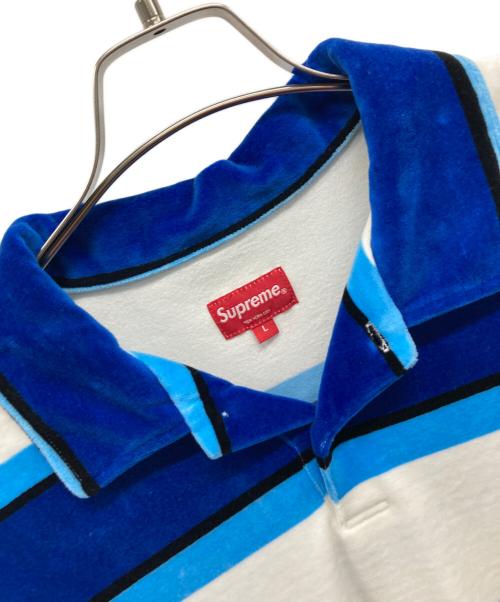 SUPREME（シュプリーム）SUPREME (シュプリーム) Stripe velour polo ブルー×ホワイト サイズ:Lの古着・服飾アイテム