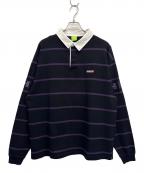 HUFハフ）の古着「ラガーシャツ」｜ブラック×パープル