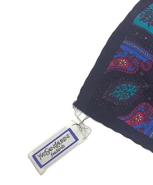 Yves Saint Laurent（イヴサンローラン）Yves Saint Laurent (イヴサンローラン) シルクスカーフ ネイビー×パープルの古着・服飾アイテム