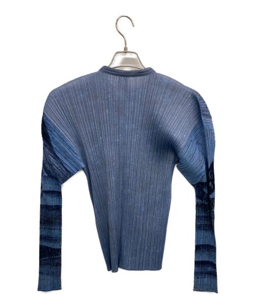 PLEATS PLEASE（プリーツプリーズ）PLEATS PLEASE (プリーツプリーズ) 薄手カーディガン ブルー×ネイビー サイズ:3の古着・服飾アイテム