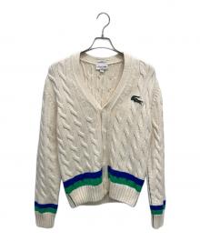 LACOSTE（ラコステ）の古着「Unisex Cable Knit Striped Cardigan」｜アイボリー