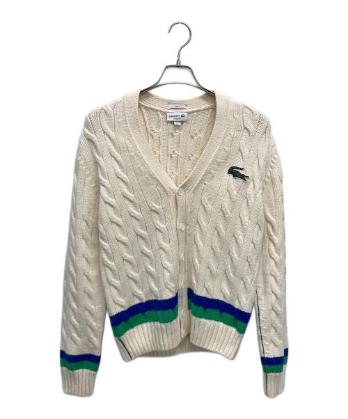 LACOSTE（ラコステ）LACOSTE (ラコステ) Unisex Cable Knit Striped Cardigan アイボリー サイズ:SIZE 2の古着・服飾アイテム