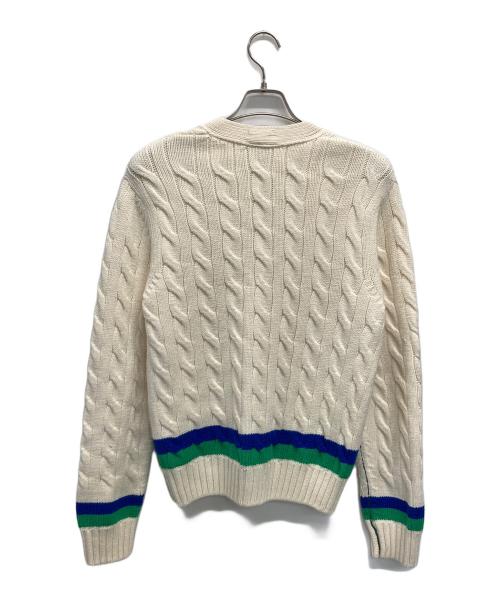 LACOSTE（ラコステ）LACOSTE (ラコステ) Unisex Cable Knit Striped Cardigan アイボリー サイズ:SIZE 2の古着・服飾アイテム