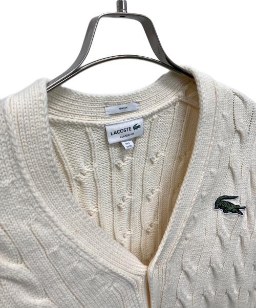 LACOSTE（ラコステ）LACOSTE (ラコステ) Unisex Cable Knit Striped Cardigan アイボリー サイズ:SIZE 2の古着・服飾アイテム