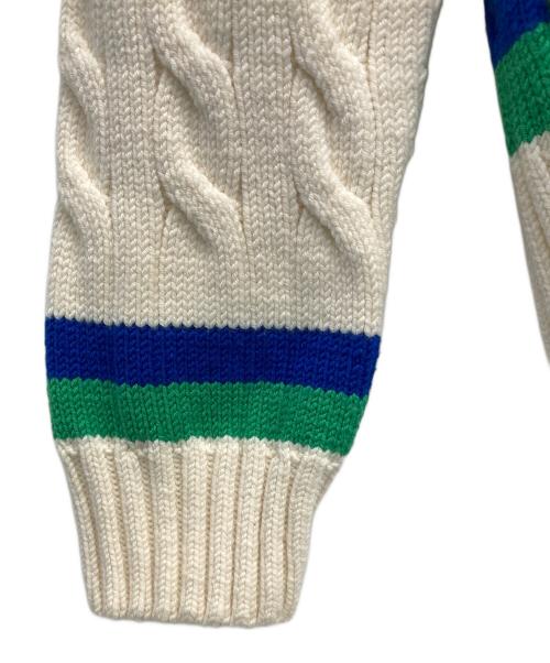 LACOSTE（ラコステ）LACOSTE (ラコステ) Unisex Cable Knit Striped Cardigan アイボリー サイズ:SIZE 2の古着・服飾アイテム