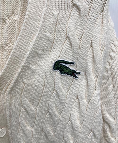 LACOSTE（ラコステ）LACOSTE (ラコステ) Unisex Cable Knit Striped Cardigan アイボリー サイズ:SIZE 2の古着・服飾アイテム
