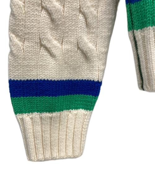LACOSTE（ラコステ）LACOSTE (ラコステ) Unisex Cable Knit Striped Cardigan アイボリー サイズ:SIZE 2の古着・服飾アイテム