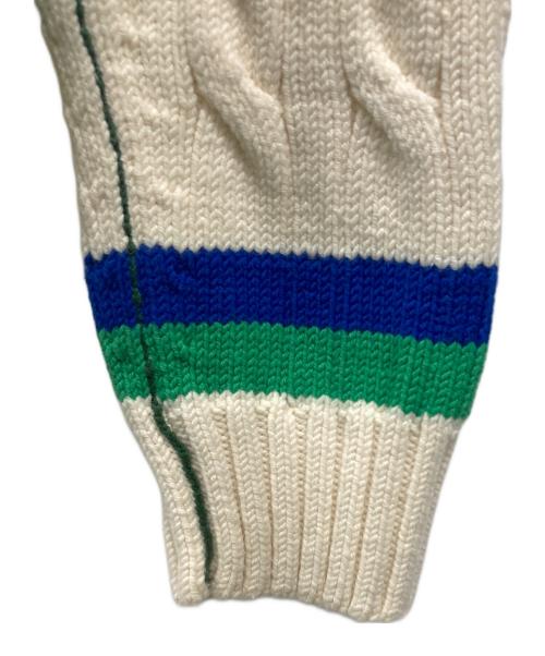LACOSTE（ラコステ）LACOSTE (ラコステ) Unisex Cable Knit Striped Cardigan アイボリー サイズ:SIZE 2の古着・服飾アイテム