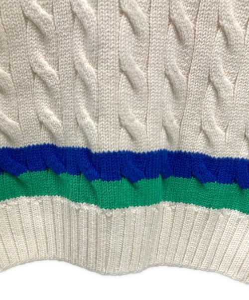 LACOSTE（ラコステ）LACOSTE (ラコステ) Unisex Cable Knit Striped Cardigan アイボリー サイズ:SIZE 2の古着・服飾アイテム