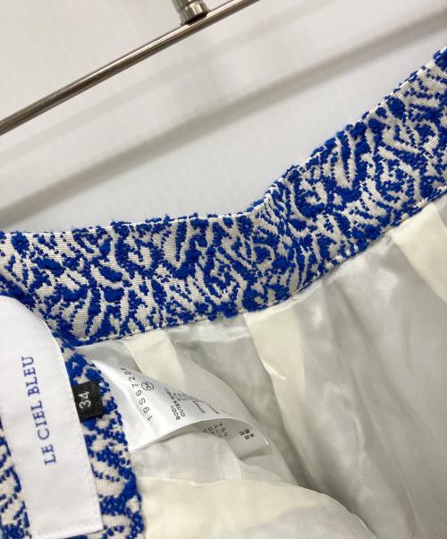 LE CIEL BLEU（ルシェルブルー）LE CIEL BLEU (ルシェルブルー) ジャガードスカート ブルー×ホワイト サイズ:34の古着・服飾アイテム