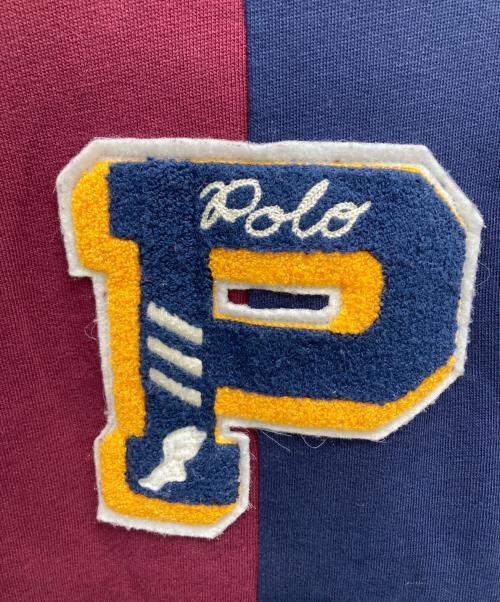 POLO RALPH LAUREN（ポロ・ラルフローレン）POLO RALPH LAUREN (ポロ・ラルフローレン) パイルロゴ ワッペン ドッキング クルーネック スウェット レッド×ネイビー サイズ:Lの古着・服飾アイテム