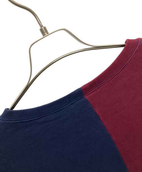 POLO RALPH LAUREN（ポロ・ラルフローレン）POLO RALPH LAUREN (ポロ・ラルフローレン) パイルロゴ ワッペン ドッキング クルーネック スウェット レッド×ネイビー サイズ:Lの古着・服飾アイテム