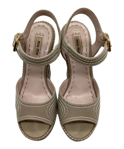 MIU MIU（ミュウミュウ）MIU MIU (ミュウミュウ) MIU MIU コットン ウェッジソール オープントゥサンダル ベージュ サイズ:23cmの古着・服飾アイテム