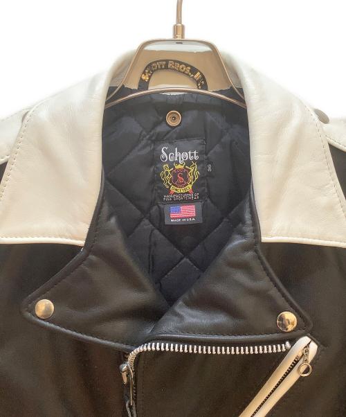 Schott（ショット）Schott (ショット) ライダースジャケット ブラック×ホワイト サイズ:36の古着・服飾アイテム