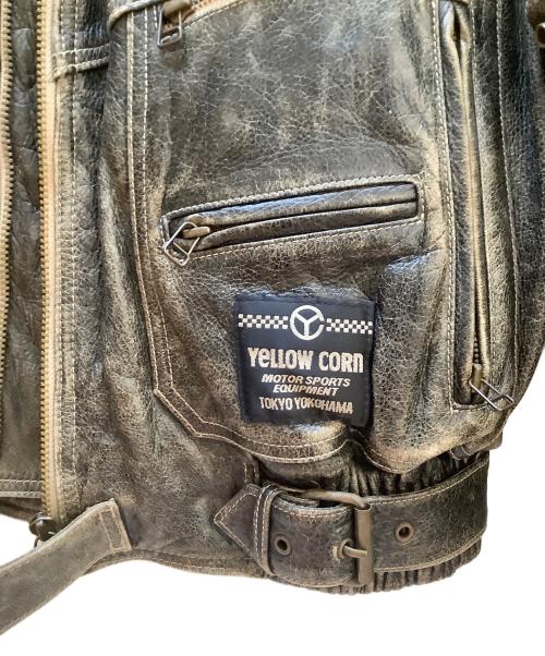 YELLOW CORN（イエローコーン）YELLOW CORN (イエローコーン) レザージャケット ブラック×ベージュ サイズ:Lの古着・服飾アイテム
