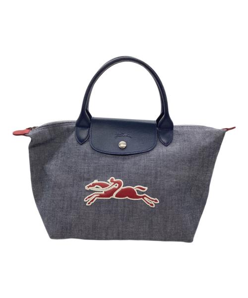 LONGCHAMP（ロンシャン）LONGCHAMP (ロンシャン) デニムハンドバッグ ネイビー×ブルーの古着・服飾アイテム