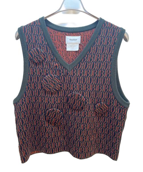 doublet（ダブレット）doublet (ダブレット) ニットベスト カーキ×オレンジ サイズ:Mの古着・服飾アイテム